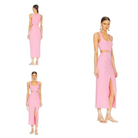 L*Space Womens Size M Skylar Guava Pink Ribbed Knit Back Cut Out Midi Dress NWT - Picture 3 of 13